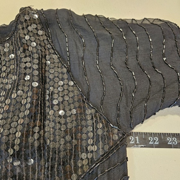 Vtg 80s Chanson D'Amour Beaded Sequin Top Size M Silk Cropped Black Whimsigoth - Picture 8 of 9
